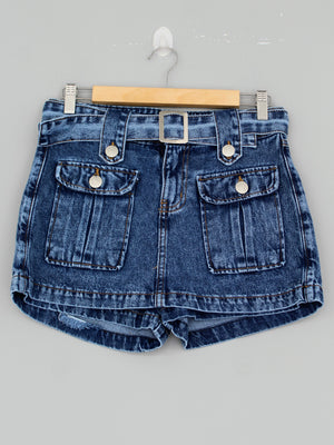 FALDA SHORT JEAN CARGO - CELESTE