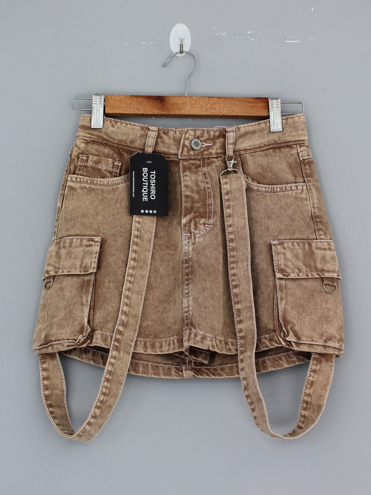 FALDA SHORT CARGO JEAN - BEIGE