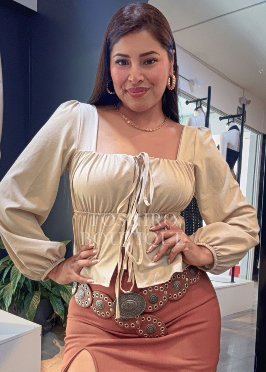 BLUSA PEPLUM - BEIGE