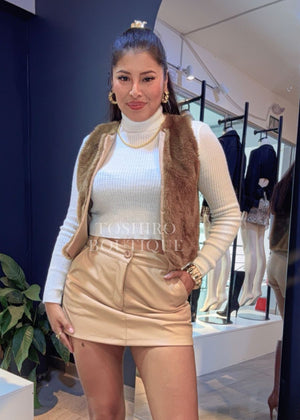 FALDA SHORT CUERINA LALI - BEIGE