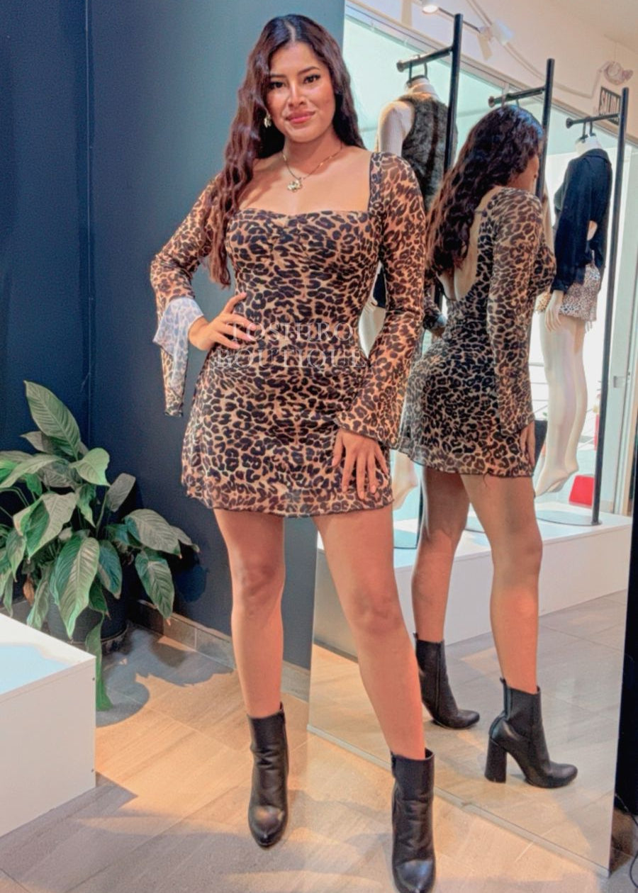 VESTIDO FLAVIA - ANIMAL PRINT CAMEL