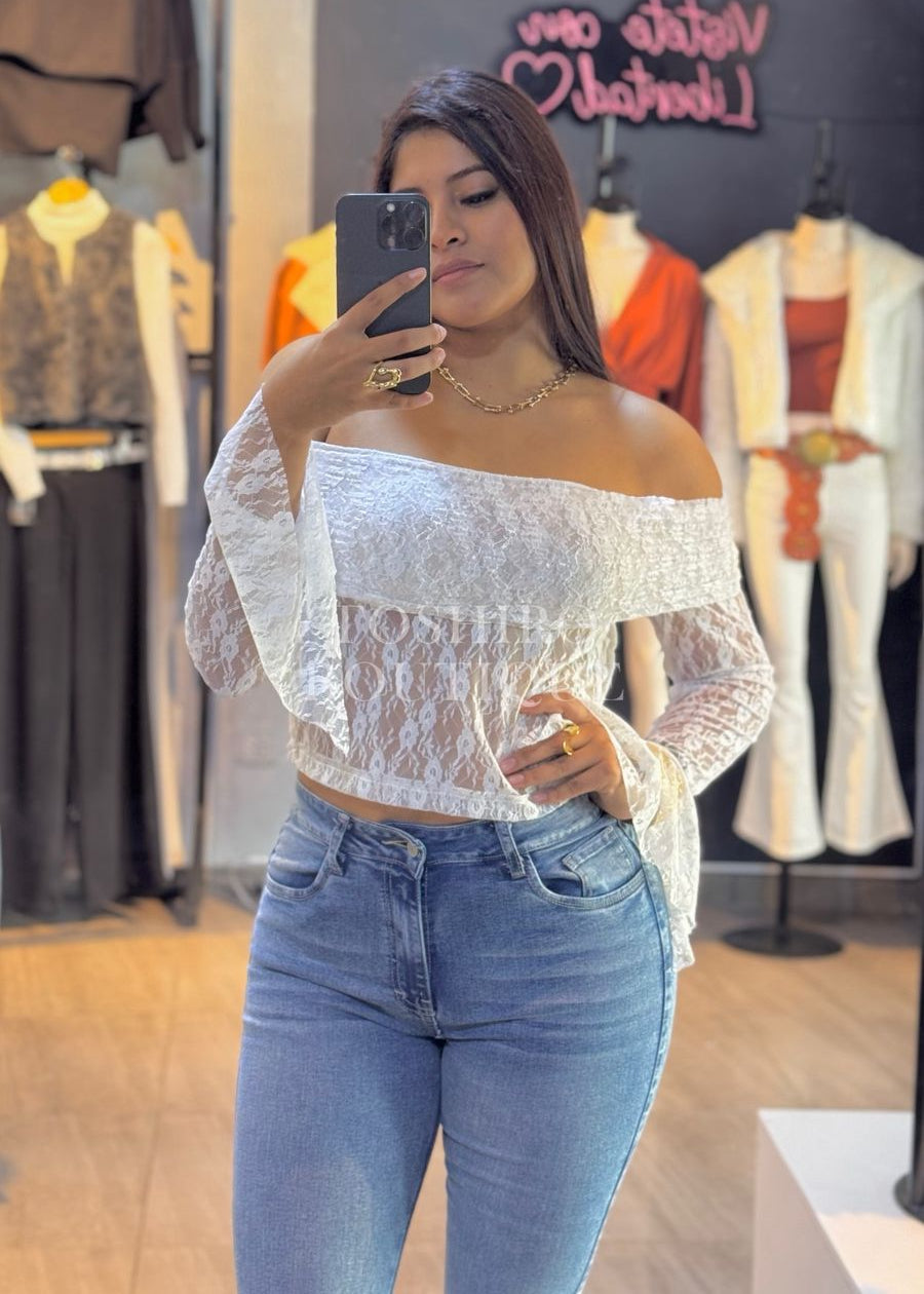 BLUSA ENCAJE - BLANCO